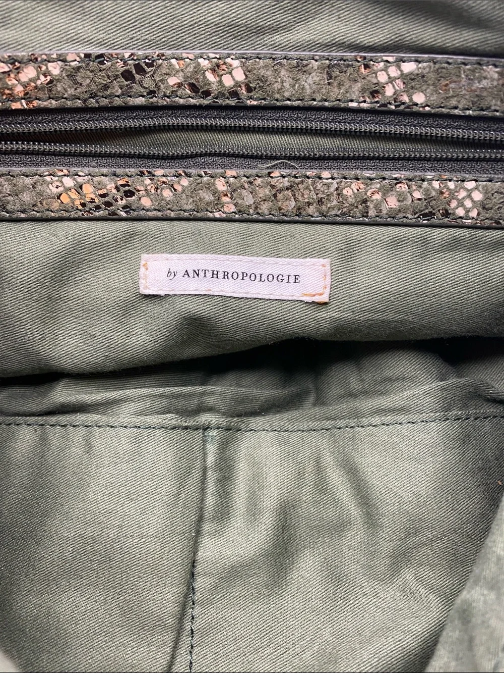 Anthropologie Green Metallic Snake-Print Hobo with Striped Strap